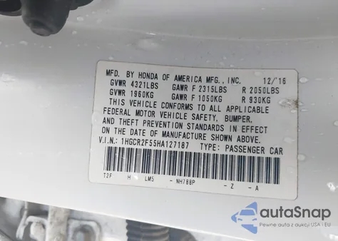 2017 Honda Accord Sport from USA, damaged, VIN 1HGCR2F55HA127187